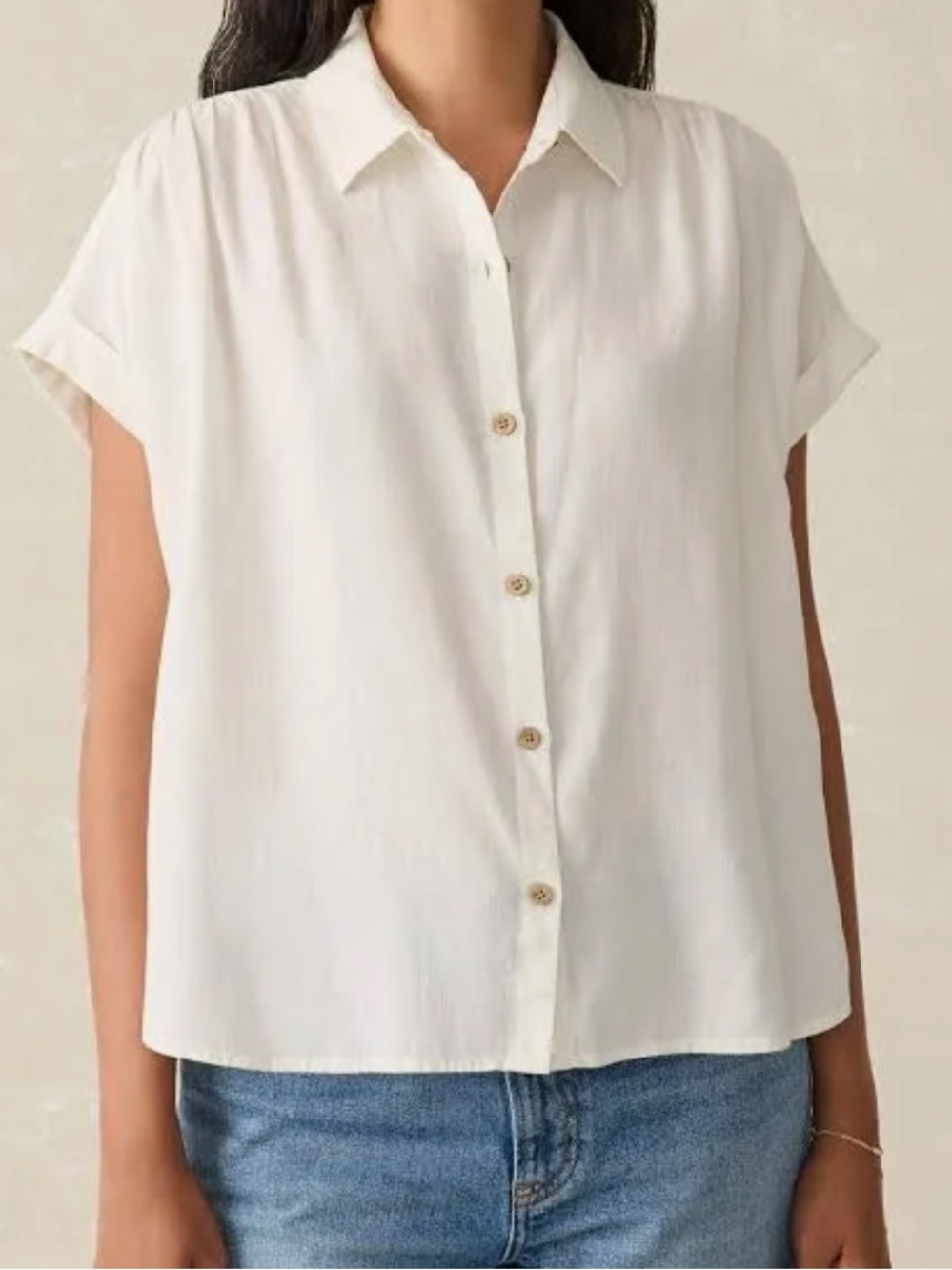 Faherty Breeze Hemp Button-Front Cap Sleeve Top in White